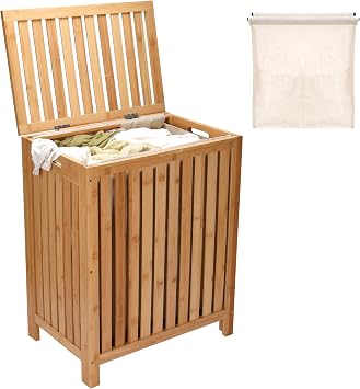 2LB Depot Laundry Hamper - 25x20x13-Inch Waterproof Bamboo Laundry Basket with Lid - Clothes Hamper for Clothes, Versatile St