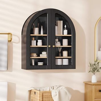 23.6" Arched Wall Cabinet, Black Medicine Cabinet for Bathroom