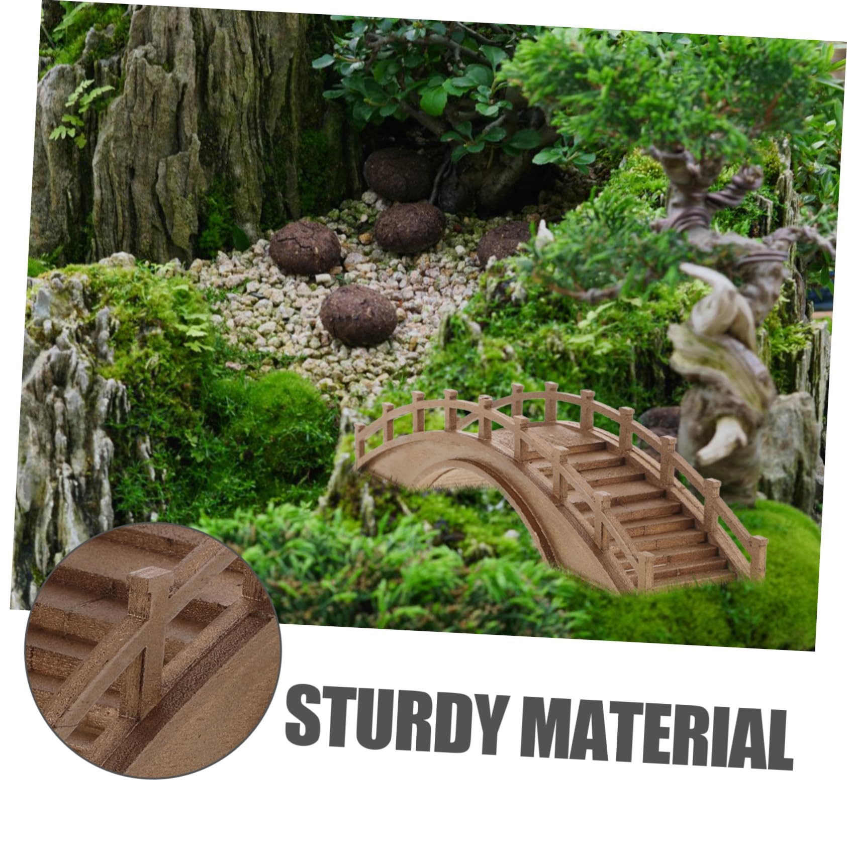 Sosoport Miniatur Holzbogenbrücke Gartendekoration Terrasse Gartenskulptur Robuste Mittlere Holzbrücke für Mikrolandschaften Outdoor Deko Gartenmodell