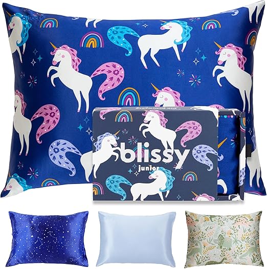 Blissy Toddler Silk Pillowcase - 100% Pure Mulberry Silk - 22 Momme 6A High-Grade Fibers - Soft and Gentle Silk Pillowcase for Kids Hair and Skin (Standard 20 x 26 in, Unicorn)