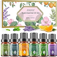 Classic Essential Oils Set, 6 x 10 ml Aromatherapy Fragrance Oil Gift Set, Natural Fragrance Oils for Diffuser, Humidifier, DIY Soap, Spa, Candles, Sweet Orange, Lavender, Mint, Eucalyptus, Tea