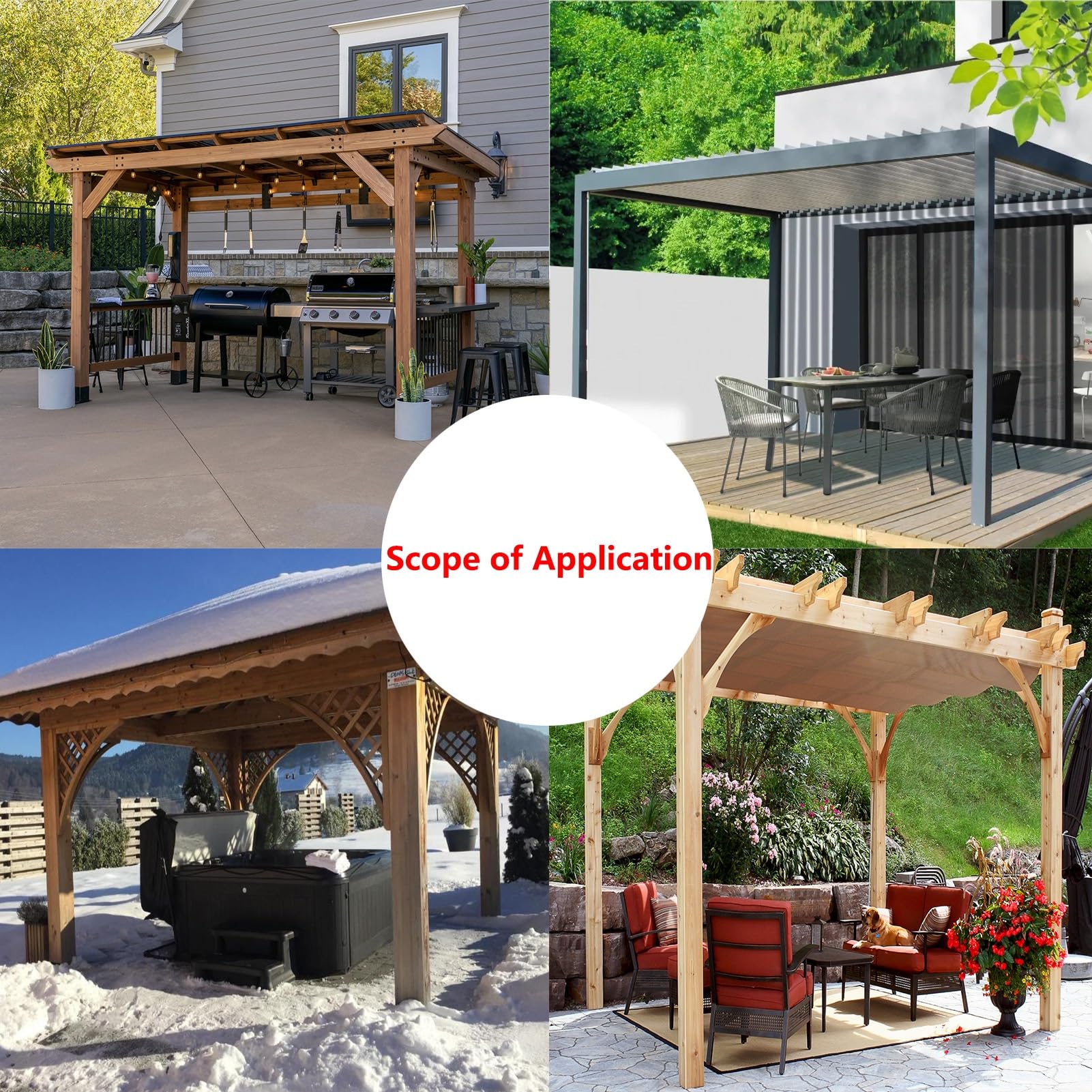 Graue PVC-Outdoor-Vorhänge für Pavillon, Pergola oder Terrasse, wasserdichte transparente Seitenteile mit Ösen (Größe: 4,5 x 3 m)