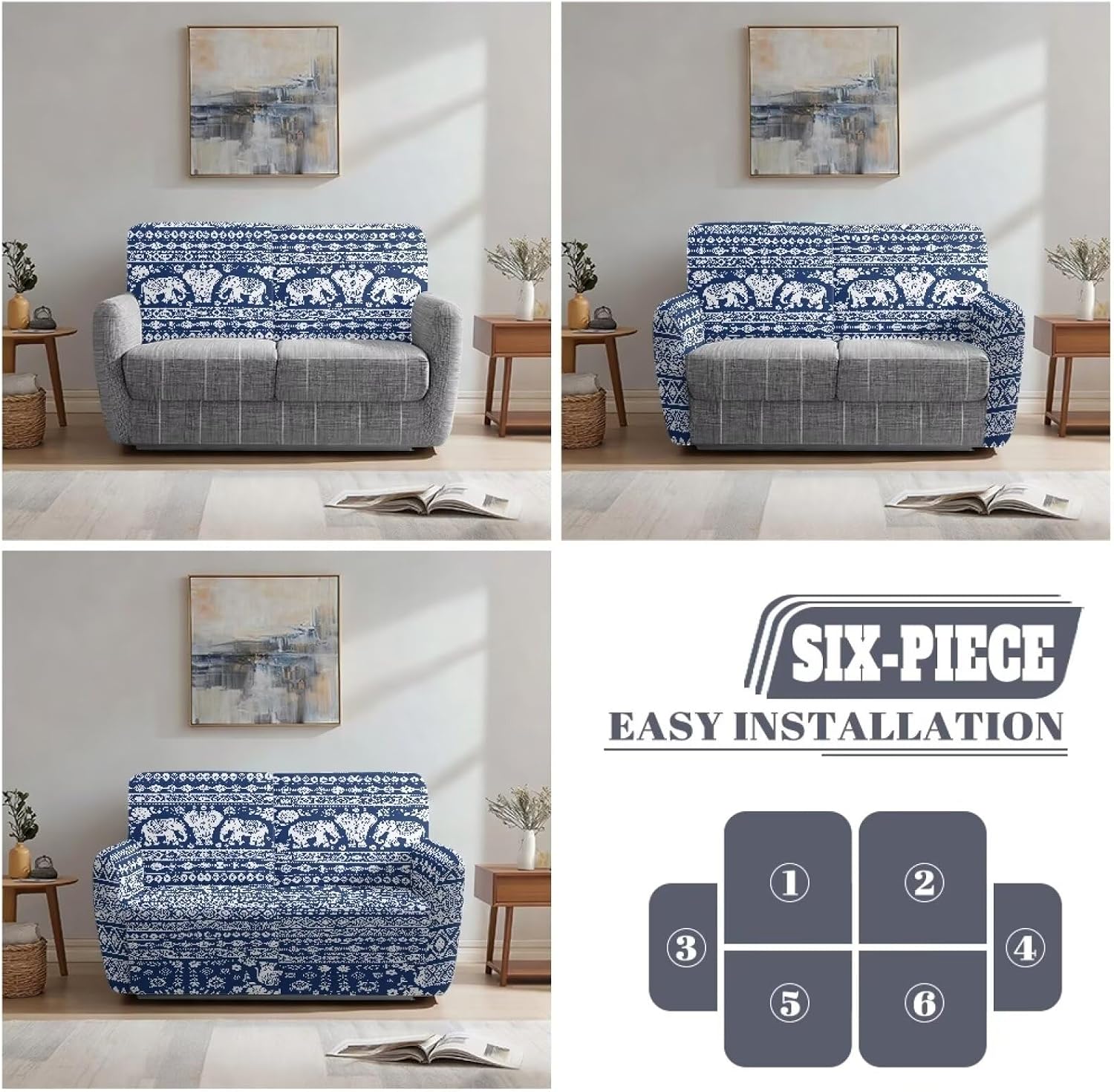 Recliner Sofa Covers,Bohemian Elephant Tribal Pattern Recliner Chair Covers Loveseat Recliner Slipcovers with Pockets Washable Furniture Protector with Elastic Bottom