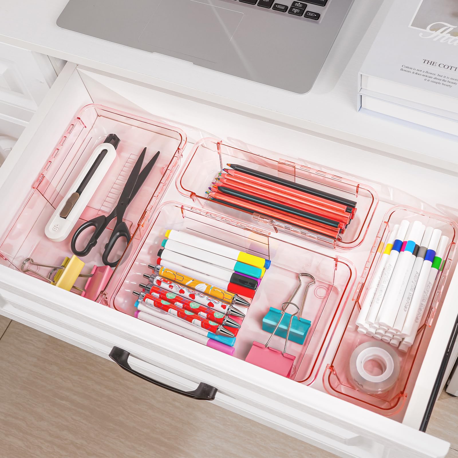 25 organizer trasparenti per cassetti, regolabili, organizer per cassetti da scrivania, 3 dimensioni, contenitori in acrilico per trucco, utensili da cucina, cassettiere per camera da letto, organizer