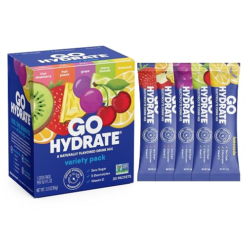 GoHydrate Low Sodium Electrolytes Powder Packets, Variety Pack, 30 Packs