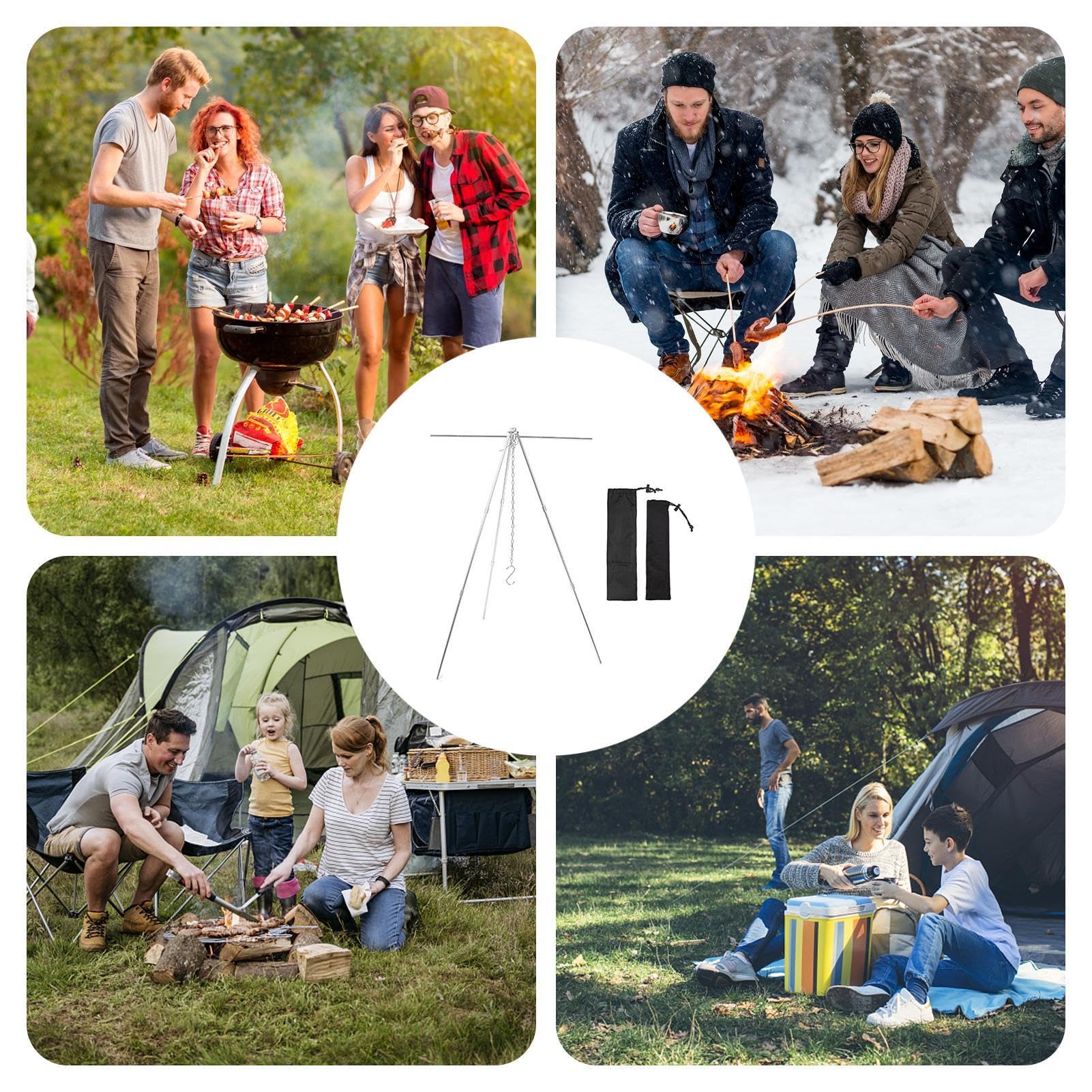 BBQ Tripod Hanger - Tripod Grill, Fire Camping Grill | Adjustable Cooking Tripod with Adjustable Suspension Chain, Campfire Cooking Tripod Stand Camping, Pot Pan Camping Tripod Hanger