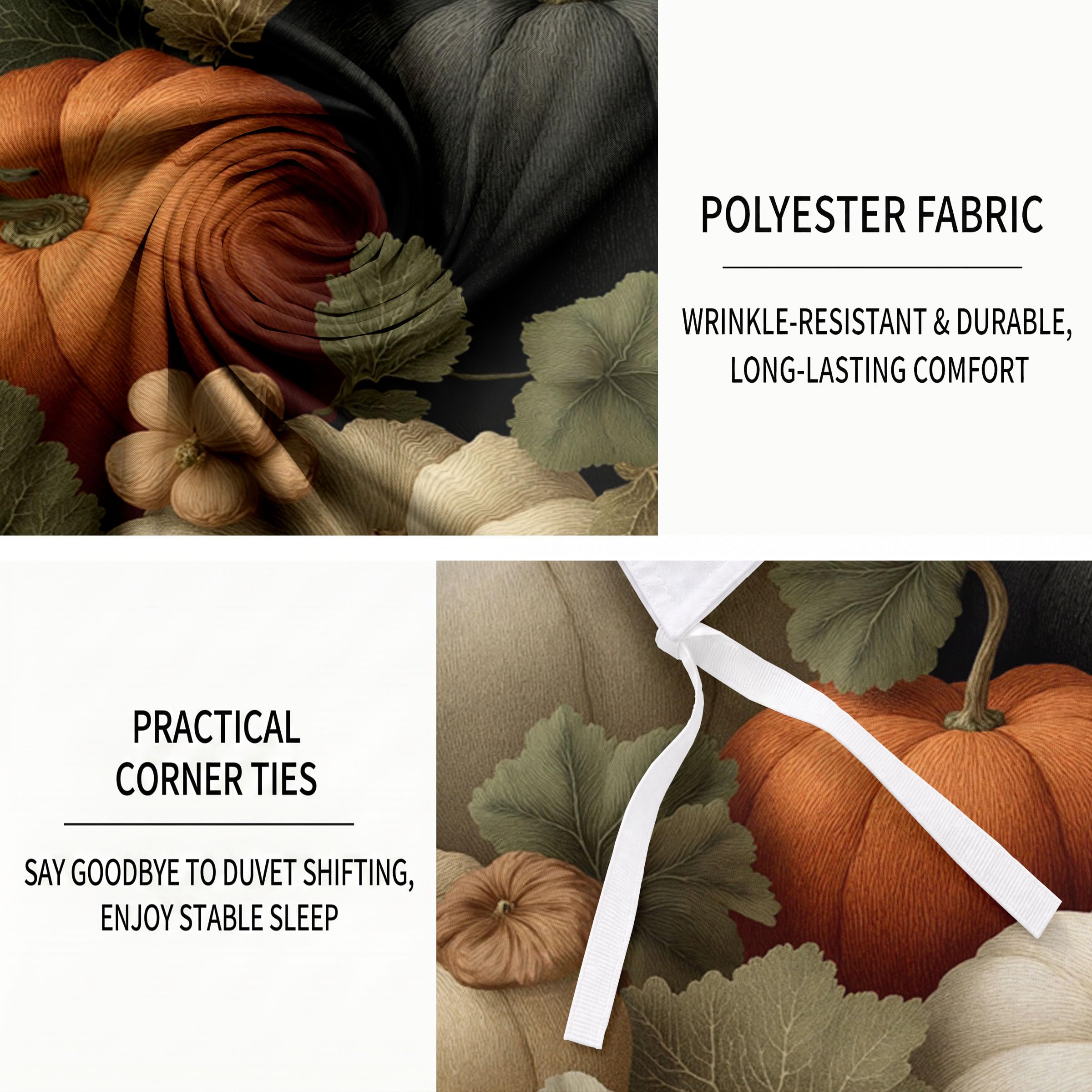 Housse de Couette 200x200cm Plantes à l'aquarelle Floral Parure de lit Adulte | 2 Personnes Fleurs et feuilles blanches citrouille en Microfibre Linge de lit avec Fermeture Éclair et 2 Taie d'oreiller
