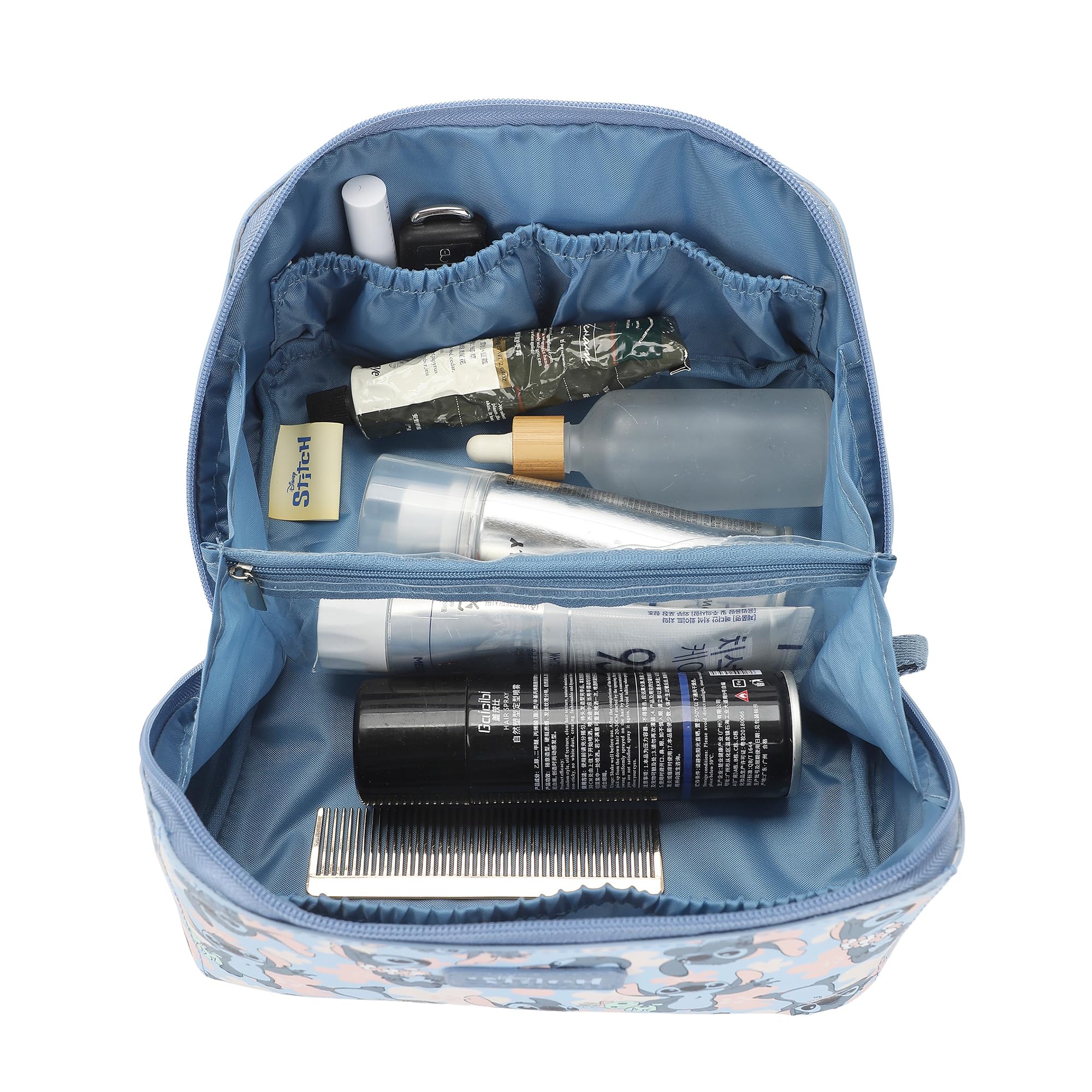 Bioworld Disney Stitch Poses All-Over Print 9" Blue Cosmetic Bag
