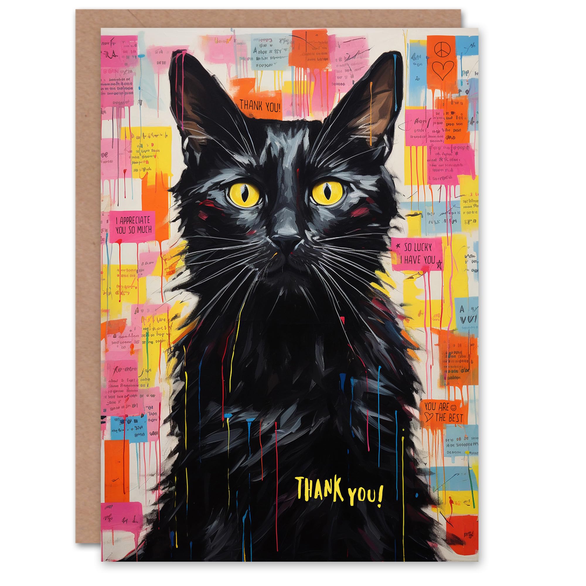Artery8 Thank You Greeting Card Black Cat Lover For Him Her