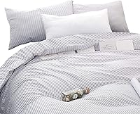 Vista 1 de Wake In Cloud - Juego de funda de edredón a rayas de algodón, rayas de cuadro de granja, 100% ropa de cama de algodón, 3 piezas, gris blanco