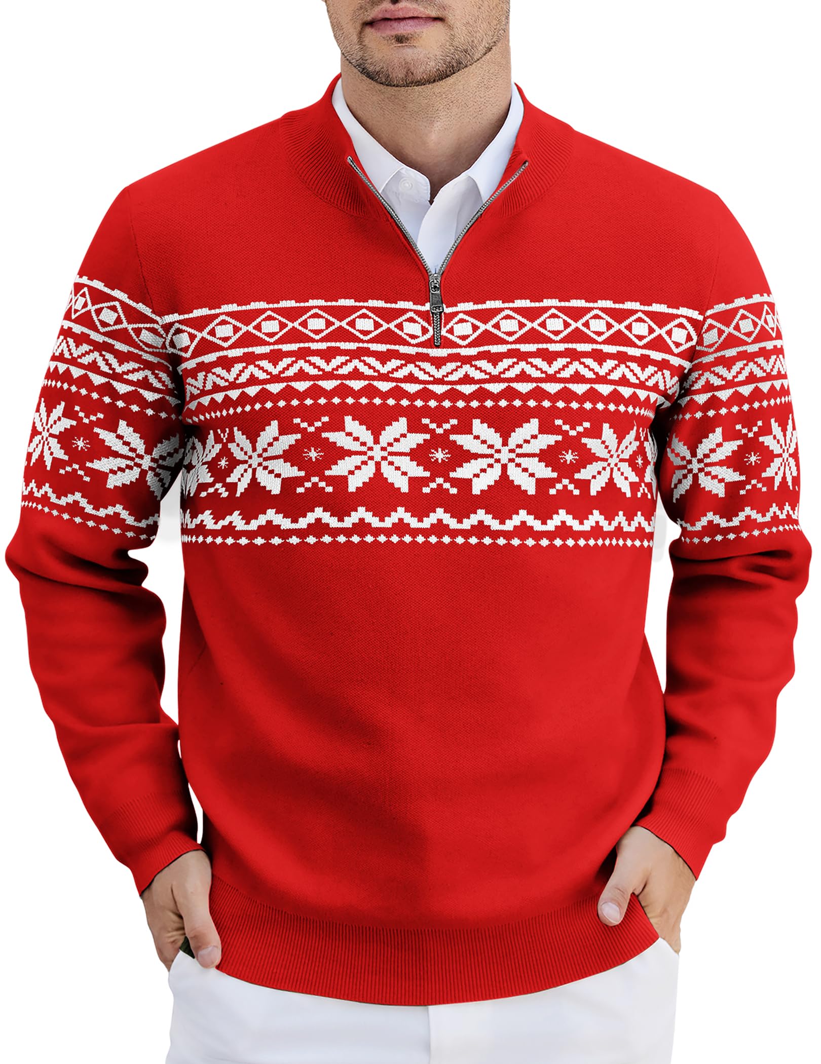 Men's Quarter Zip Up Sweaters Slim Fit Lightweight Mock Neck Pullover Casual Polo Sweater-image-13