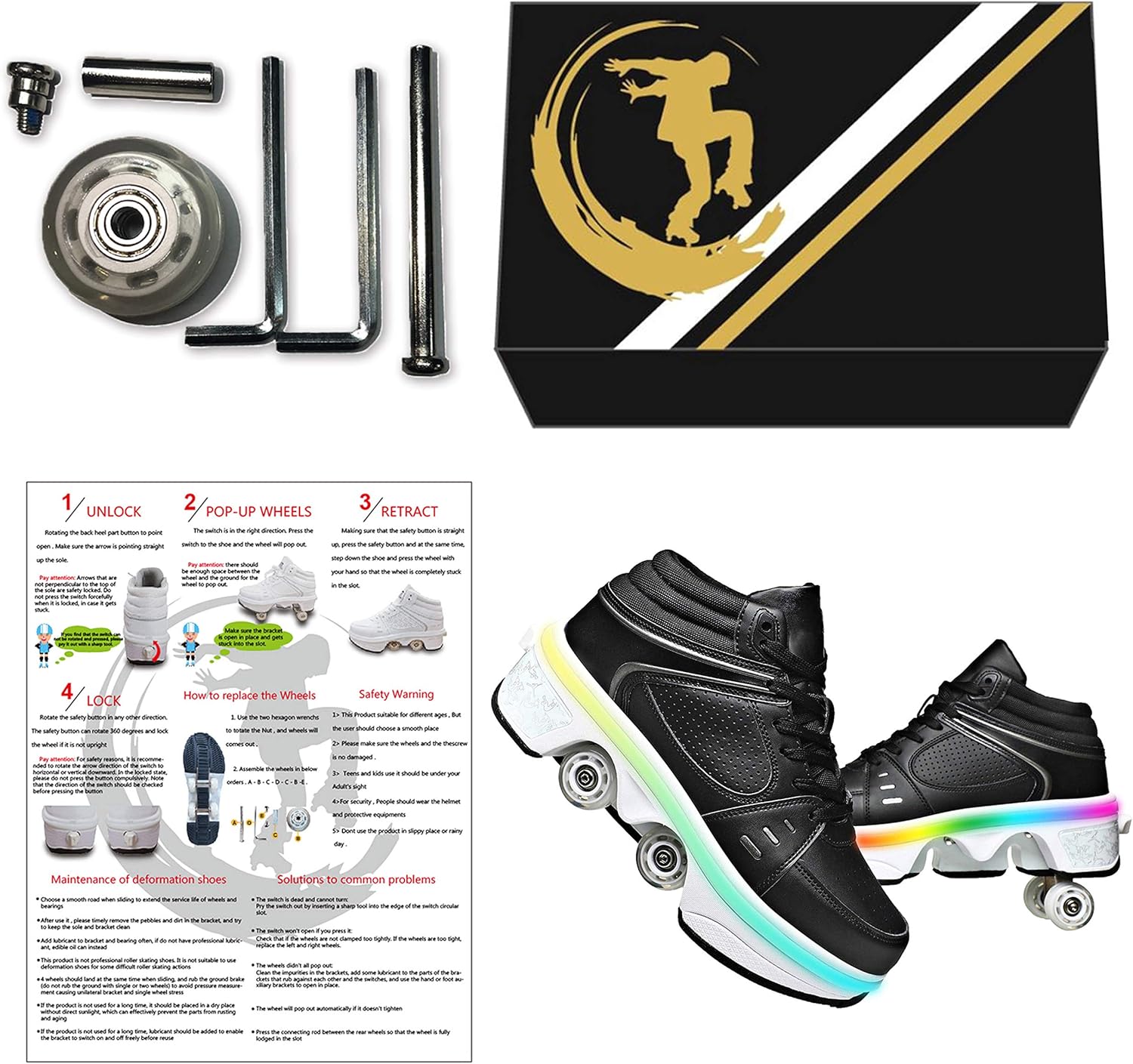 Best Promo Automatic Walking Shoes Invisible Roller Skate 2 in 1 Removable Pulley Skates Skating Double-Row Deform Wheel Deformation (Black with Light, US 6) Product Deal Automatic Walking Shoes Invisible Roller Skate 2 in 1 Removable Pulley Skates Skating Double-Row Deform Wheel Deformation (Black with Light, US 6)