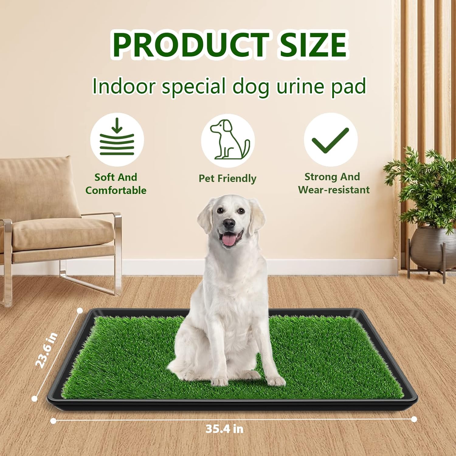 35.4 x 23.6In Dog Grass Pad with Tray Pet Potty Fake Grass Training Mat Artificial Grass for Dogs with Tray on Indoor and Outdoor
