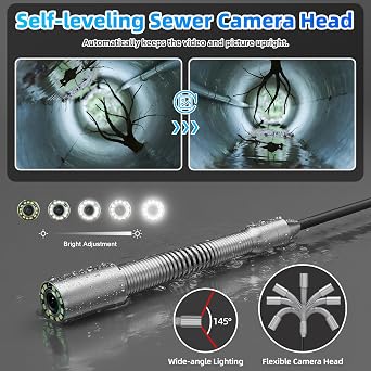 Inspection Camera with Locator,512Hz Transmitter,Distance Counter | Self-Leveling,165FT/7MM Cable,10 Screen,32GB Card,4500mAh Battery,1080P Sewer Camera with 12PCS Lights(S850DSTKM+Locator)
