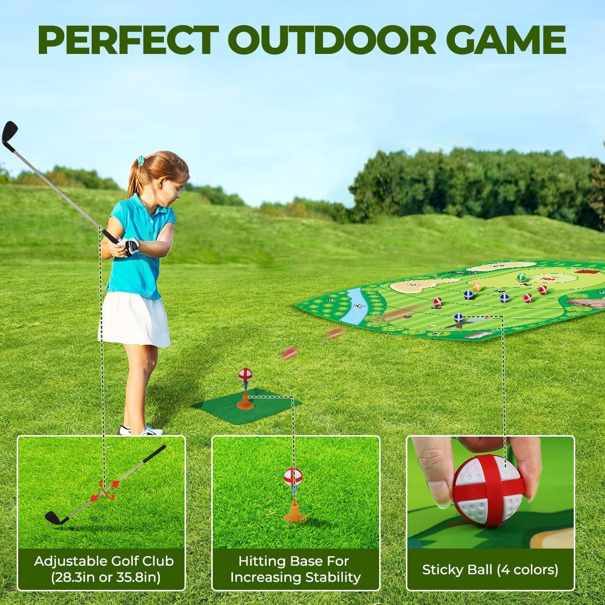 Tapis de Putting Entraînement Golf Set, Golf Putting Piste pour Adultes, Enfants familles Golf Putting Trainer Tapis de Golf pour Intérieur/Extérieur