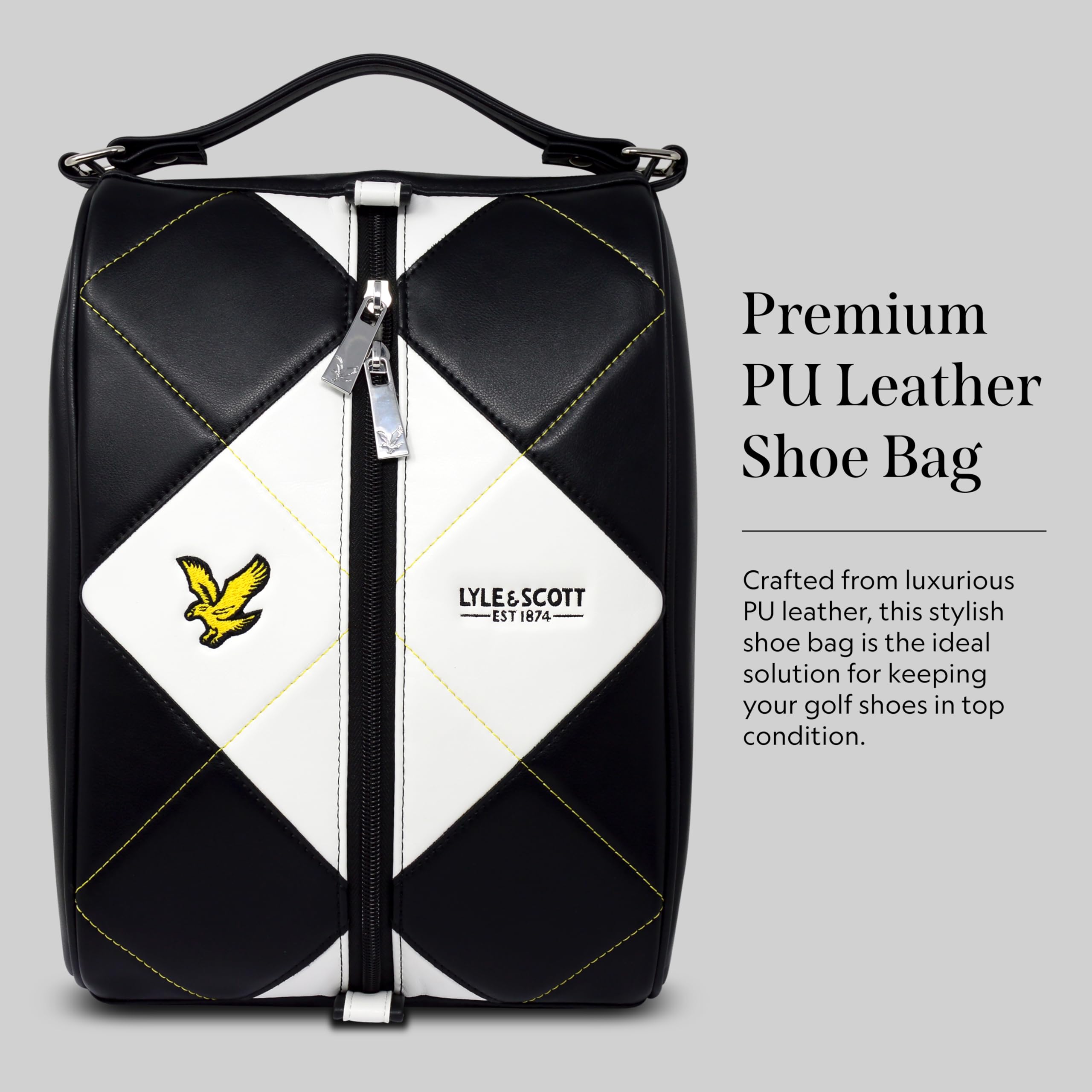 Lyle and Scott Argyle - Bolsa de Zapatos de Cuero de Primera Calidad para Zapatos de Golf, Accesorios de Golf Elegantes con Rejillas de ventilación Laterales, Marca Bordada, Cremallera Duradera,