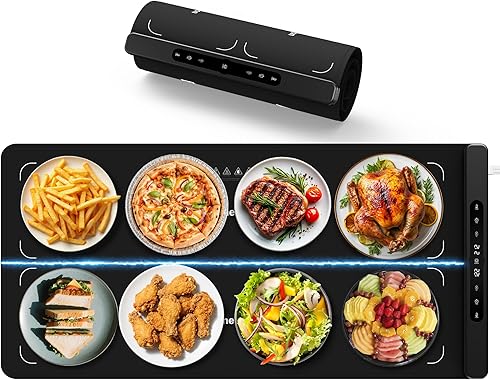 Miniatura 10 de Tapete de calentamiento de alimentos de grafeno con control de doble zona, bandeja de calefacción eléctrica XXL de 36 x 17 pulgadas, 6 ajustes de
