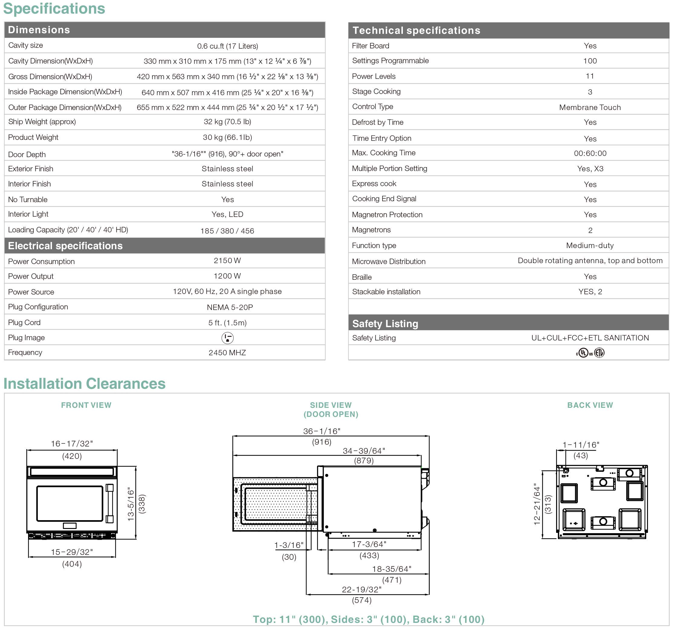 Midea Equipment 1217G1A Stainless Steel Stackable Commercial Microwave Oven, 1200W