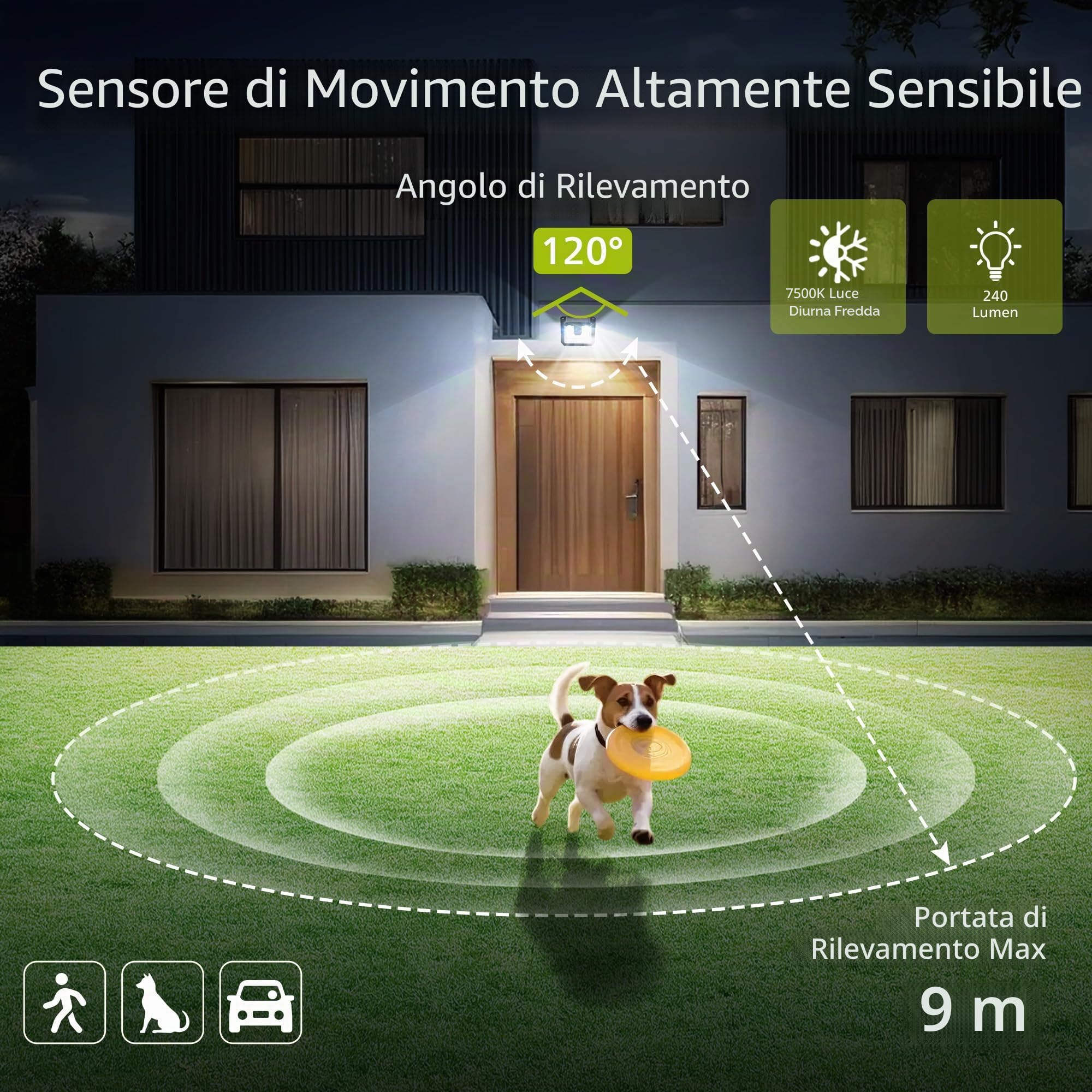 Philips Lampada solare esterna con rivelatore, 120 LED di sicurezza, 3 modalità, impermeabile, per giardino, recinzione, garage, confezione da 2
