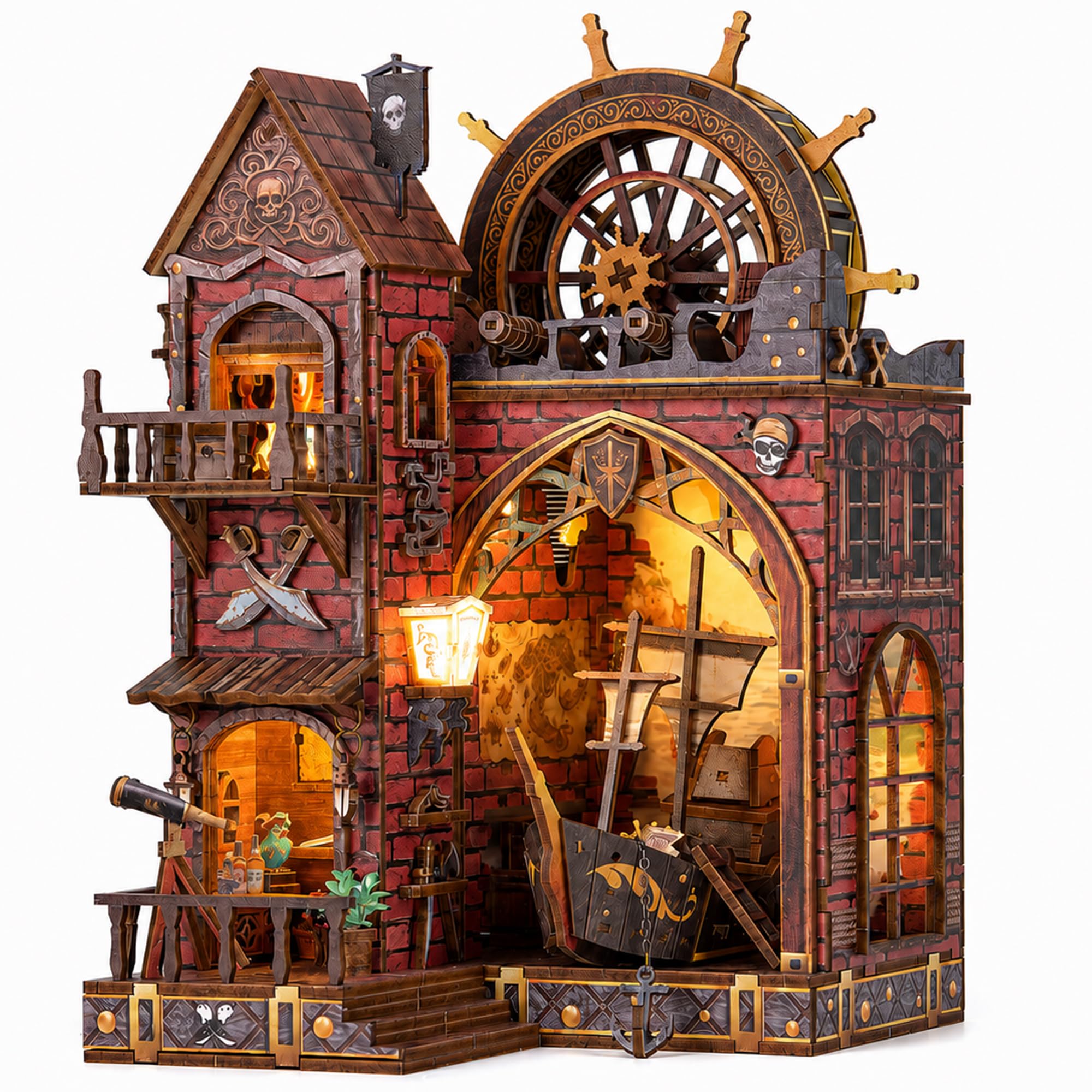 Photo 1 of ISSEVE Pirate Castle Book Nook Kit, Dollhouse Booknook Kits Bookshelf Decor