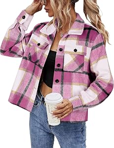 HOTOUCH Flannels For Women Cropped Shacket Fall Plaid Jackets 2025 Coat Fashion Outfits
