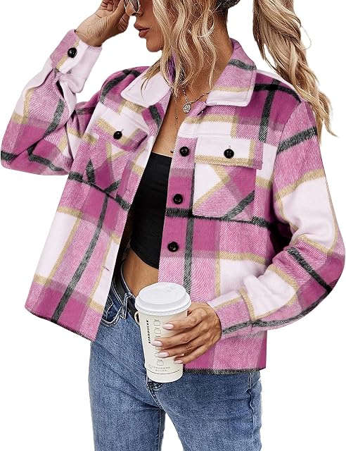 HOTOUCH Flannels For Women Cropped Shacket Fall Plaid Jackets 2025 Coat Fashion Outfits