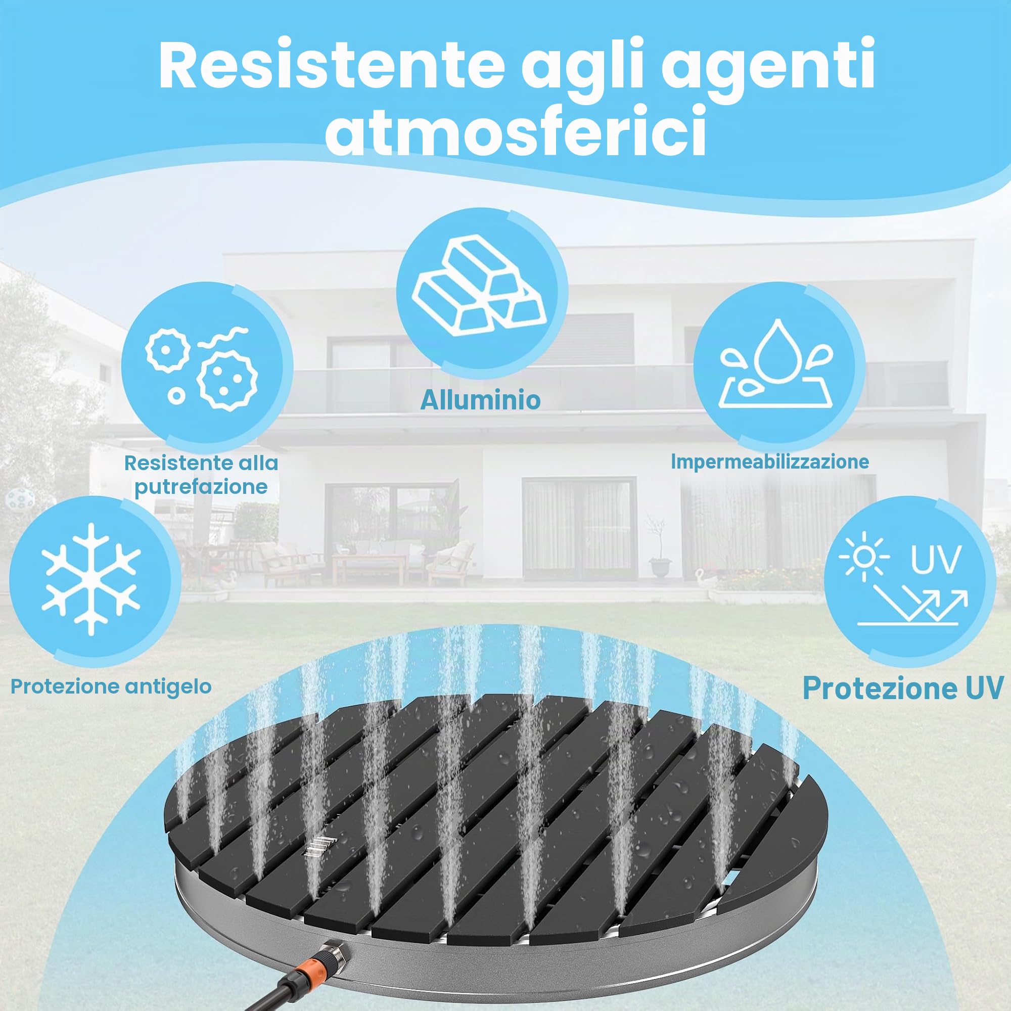 UISEBRT Doccia da giardino esterna in WPC e alluminio – Mobile pavimento doccia solare doccia da campeggio – altezza fontana regolabile fino a 4 m – per piscina giardino terrazza (rotonda – antracite)