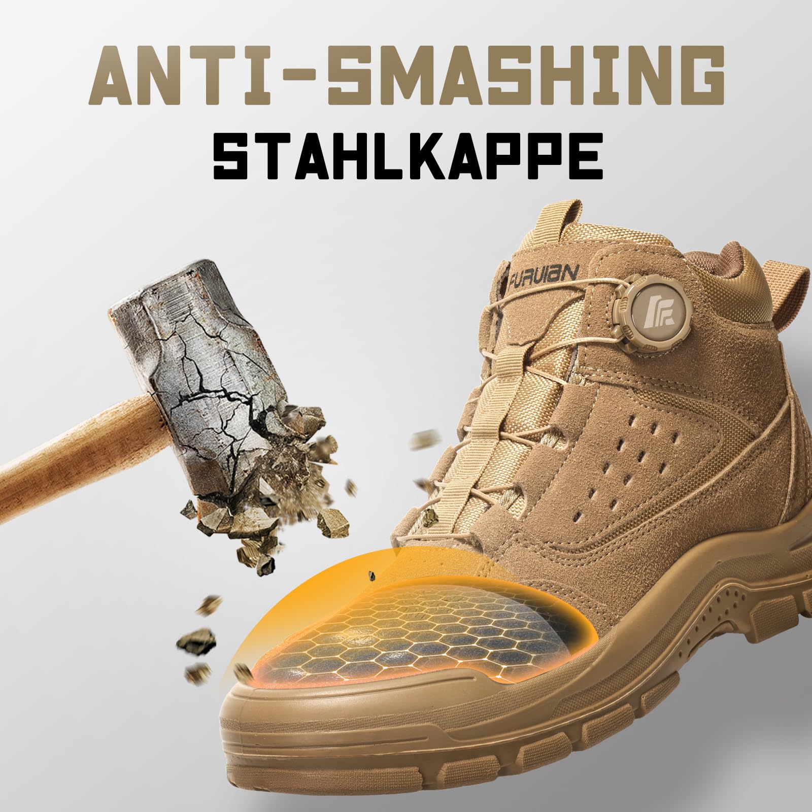 Furuian Arbeitsschuhe Herren Sicherheitsschuhe Herren Arbeitsschuhe Damen | Leicht Stahlkappenschuhe mit Drehverschluss, Hoch und Rutschfest, Sportlich Design, Pannensicher, für Fabrik, Lager, Garten