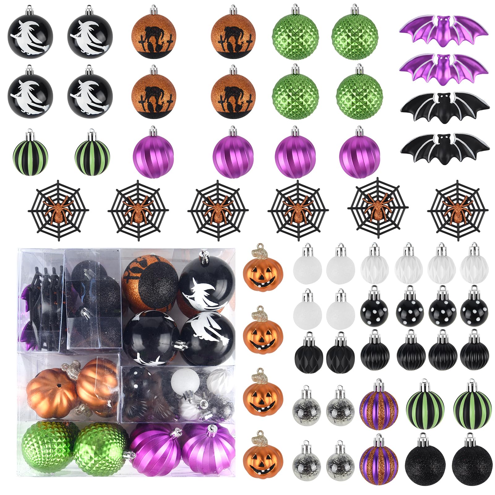 62Pcs Halloween Hanging Ball Ornaments, Ornaments Tree Decorations, Plastic Balls for Holiday Party Indoor Home Decor (62Pack)