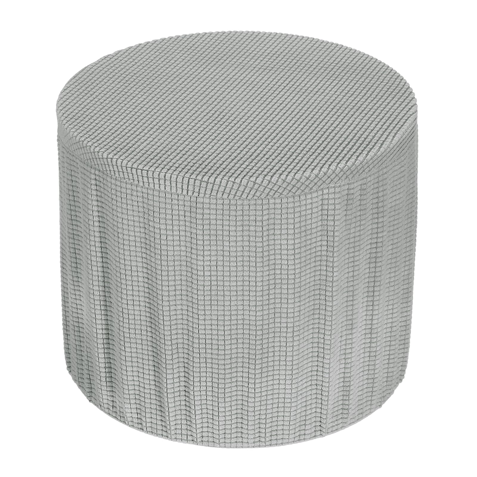 sourcing map Round Footstool Slipcover, Stretch Foot Stool Protector Covers Furniture Protector Cover with Elastic Bottom for Footstool Living Room Bedroom(Medium, Light Gray)