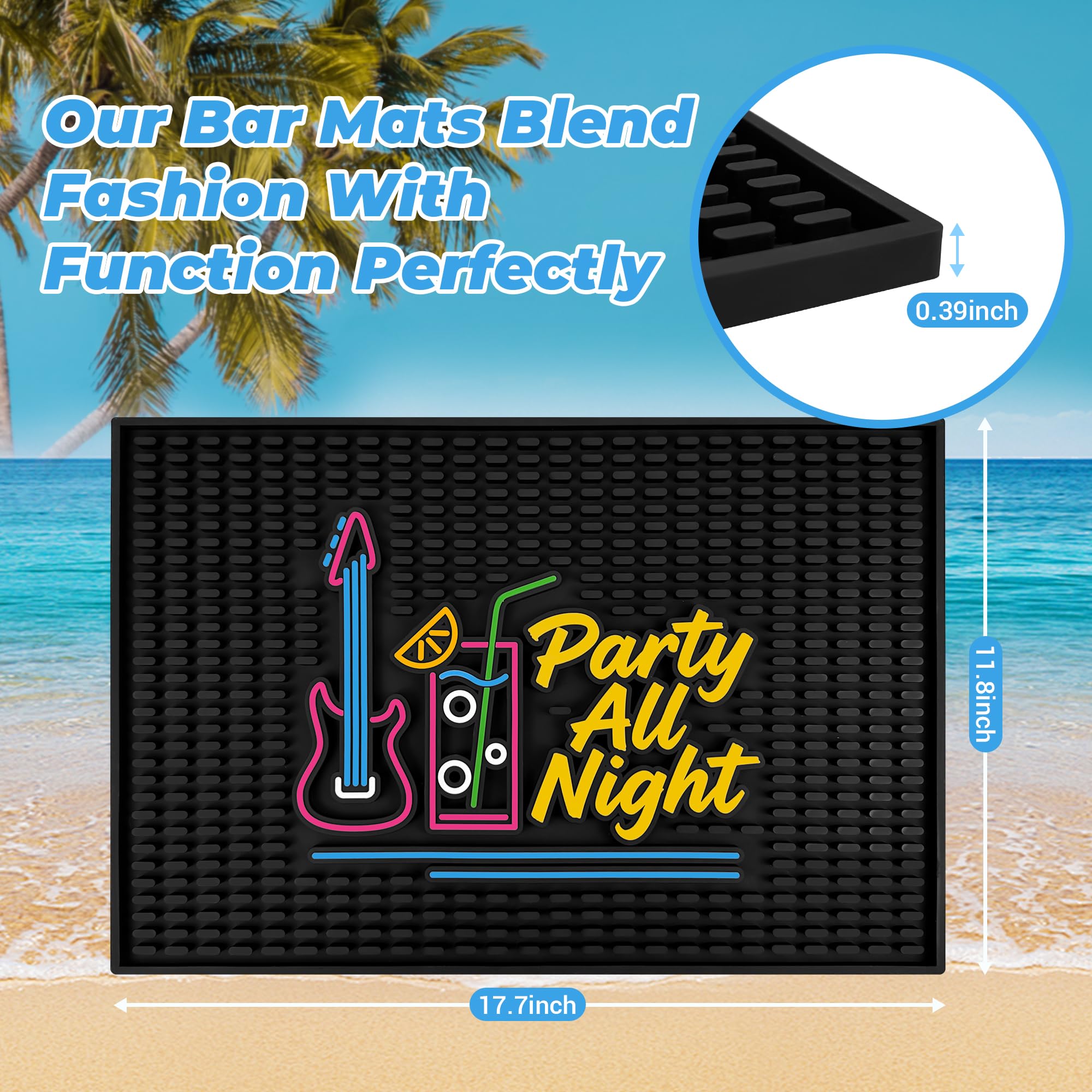 ZJWZLG Neon Tiki 18"x12" Rubber Bar Mat, Non-Slip Spill Mat, Black — Amazon image 2