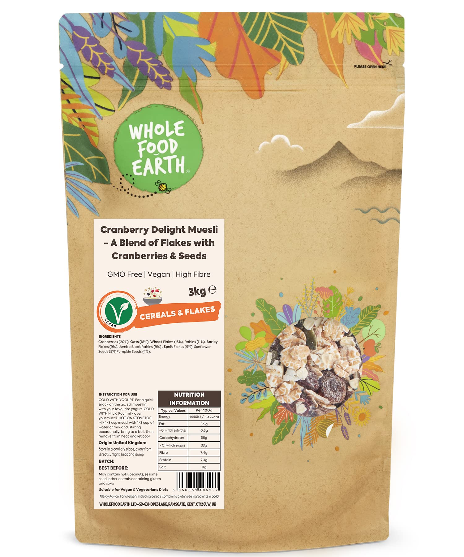 Cranberry Delight Muesli - A Blend of Flakes with Cranberries & Seeds 3kg