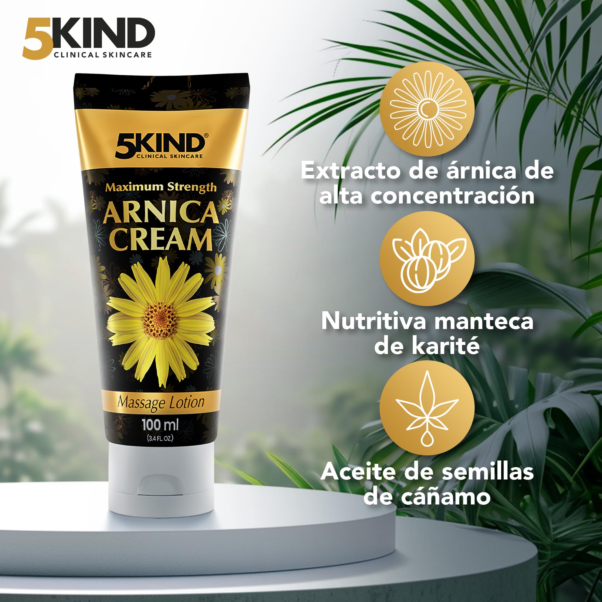 5kind - Crema de árnica para hematomas e hinchazón, 100 ml, máxima resistencia, acción rápida e intensiva, extracto de árnica montana, crema para moretones, masaje muscular natural para músculos y