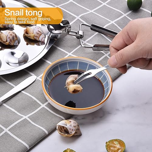 Miniatura 7 de Juego de 4 piezas de Escargot Tool Caracol de acero inoxidable 4 Pes Juego de placa Escargot 12 agujeros con pinza Escargot y tenedor Escargot para