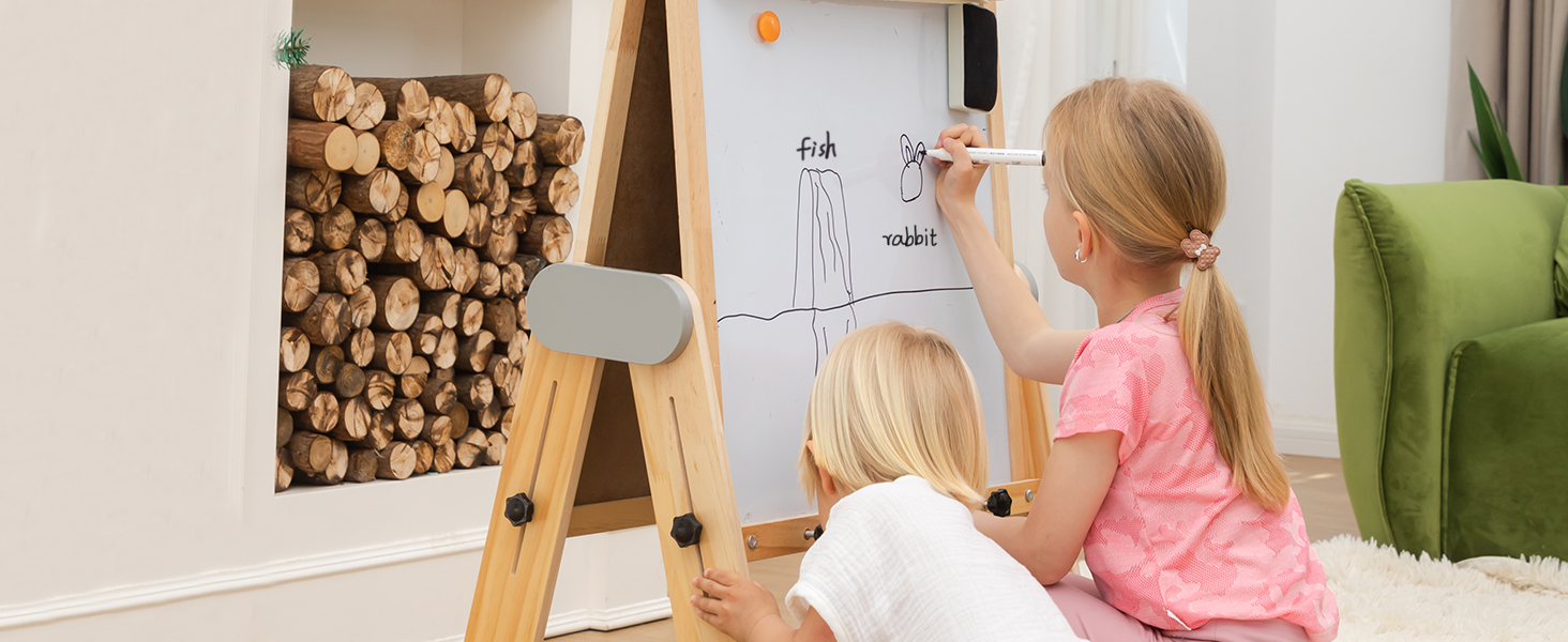 Caballete Infantil Plegable BanaSuper – Doble Cara (pizarra Y Blanca) – Altura Ajustable 90-110 Cm – Con Almacén Para Accesorios – +3 Años