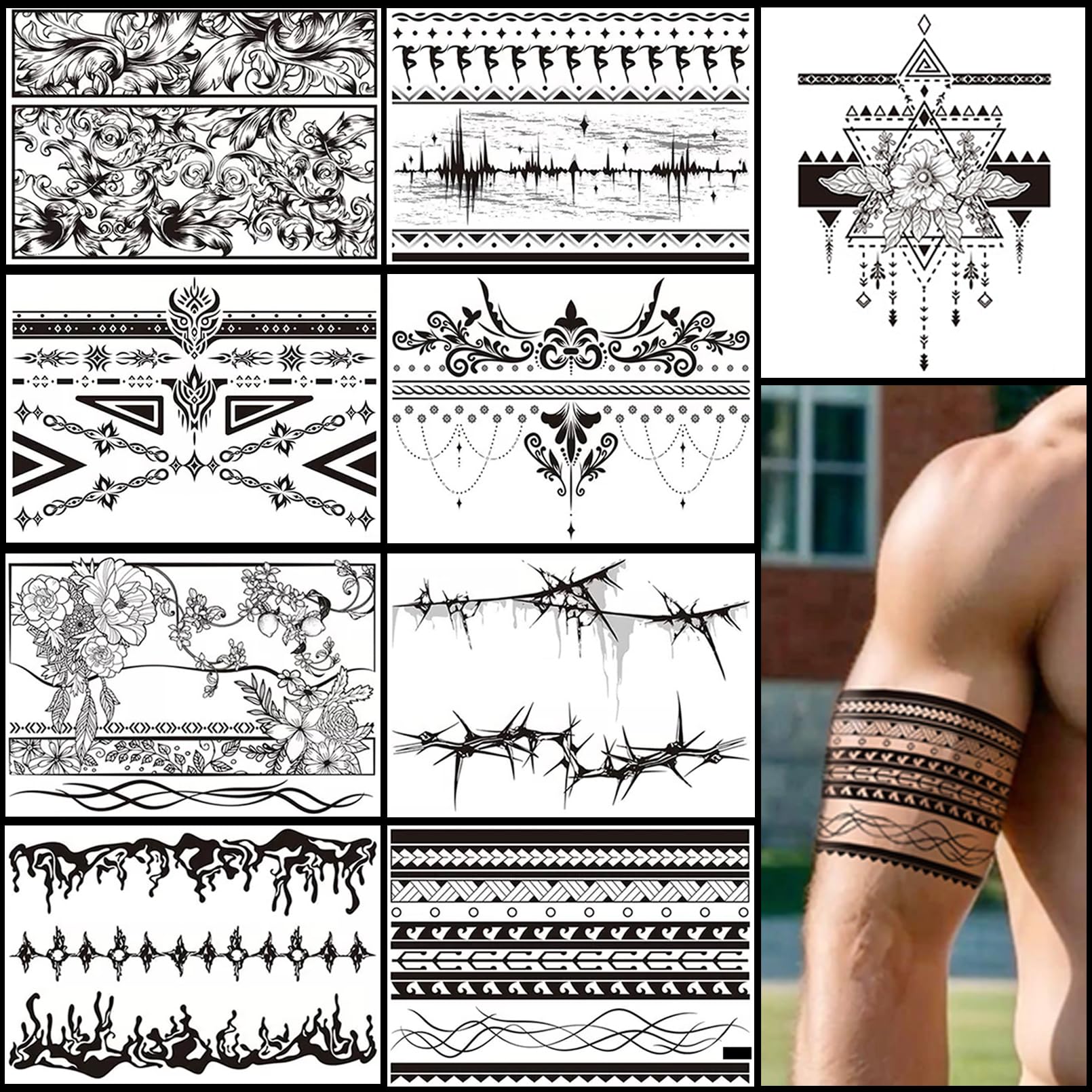Totem Temporary Tattoos for Men, Realistic Large Black 9 Sheets Adult Art Design Temporary Tattoos Waterproof, Half Arm/DIY Spine Free Combination Women Fake Tattoos COLOUR2