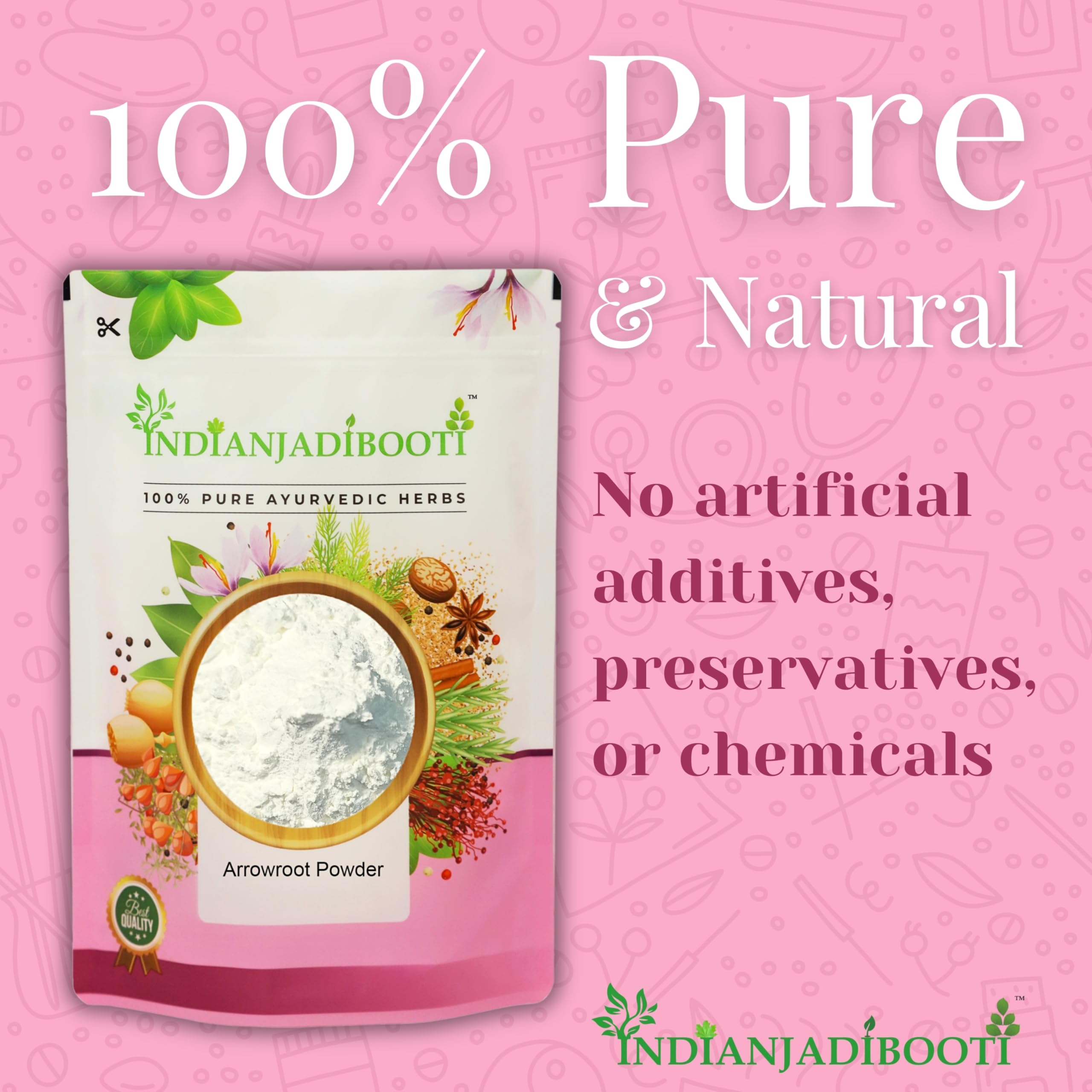 IndianJadiBooti Ararot Powder - Pure Arrowroot (Maranta Arundinacea) - Natural Gluten-Free Starch & Thickener for Baking & Digestive Comfort, 400 Grams Pack 4