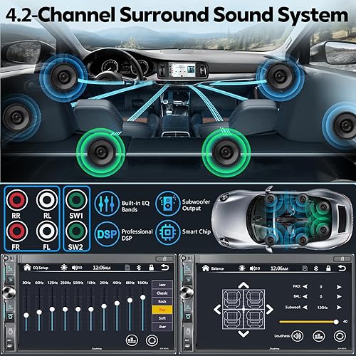 Miniatura 3 de Estéreo de auto de doble DIN de 7 pulgadas con Apple CarPlay inalámbrico y Android Auto, pantalla táctil QLED, Bluetooth, cámara de respaldo, audio