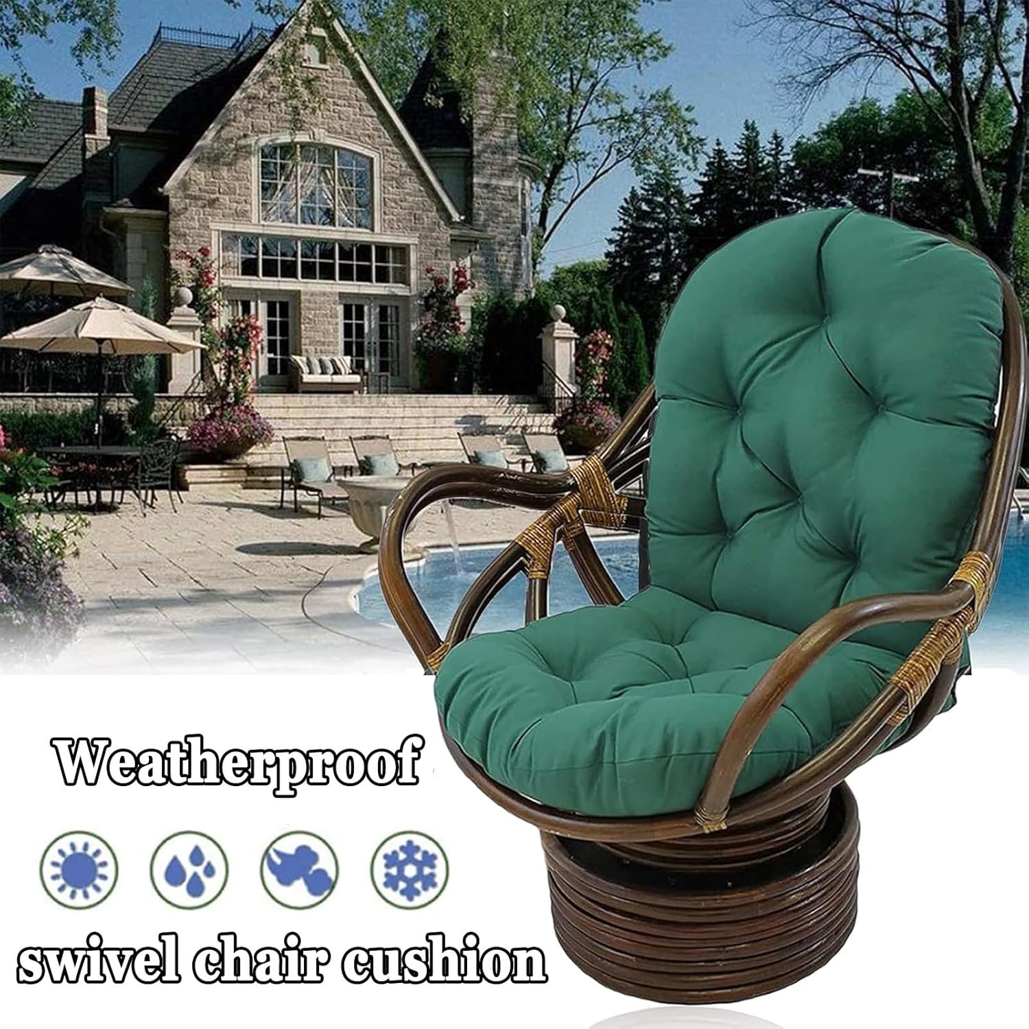 Rattan Swivel Rocker Cushion, Solid Swivel Rocker Chair Cushion with Ties Indoor Rocking Chair Cushion, Removable & Washable, Multicolored Rocking Chair Cushion(Khaki)