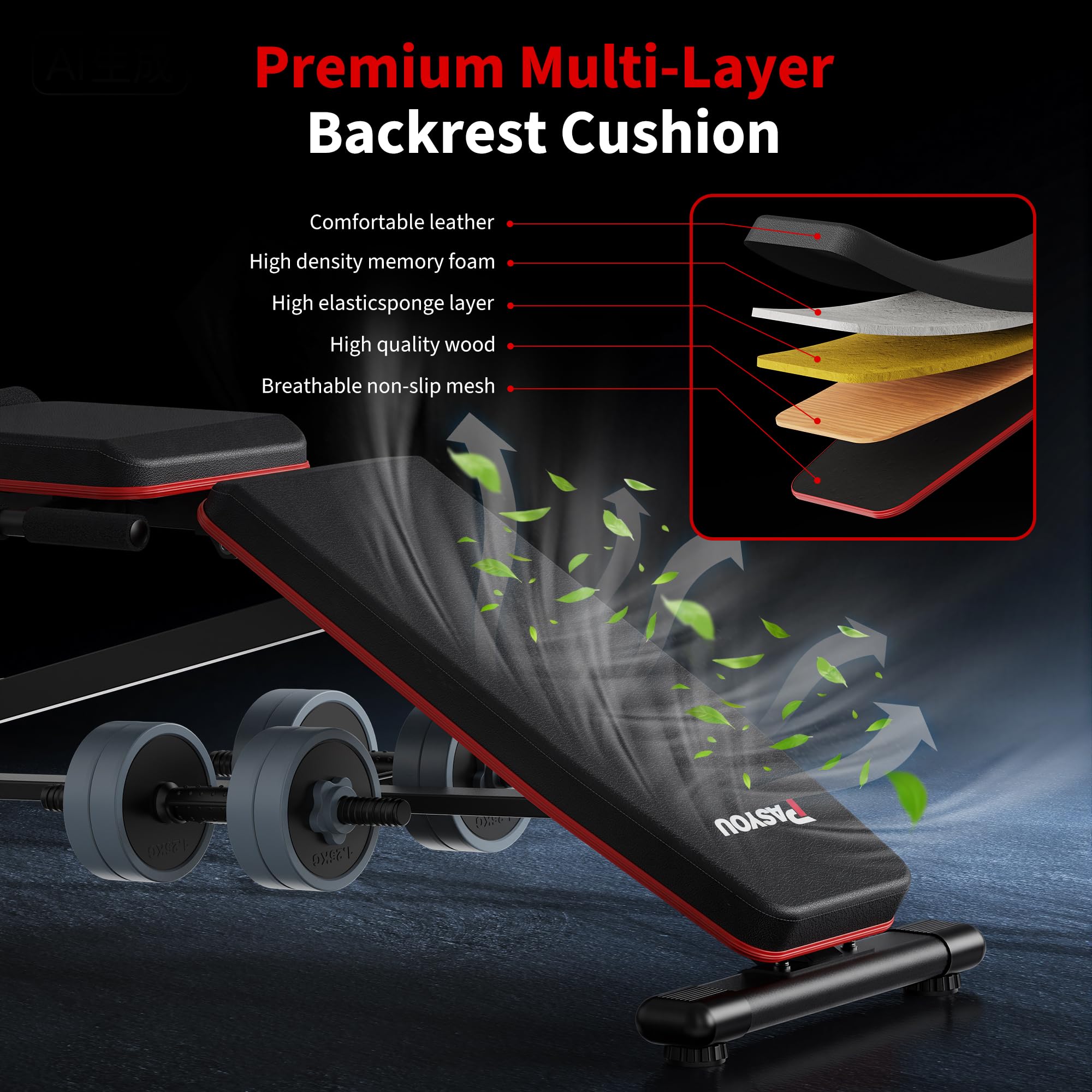PASYOU Macchina Pressa per Gambe Multifunzionale, Panca Regolabile con Estensione Gambe, Capacità di Carico 550 kg, Attrezzo per Allenamento Gambe per Palestra Domestica con Supporto Manubri