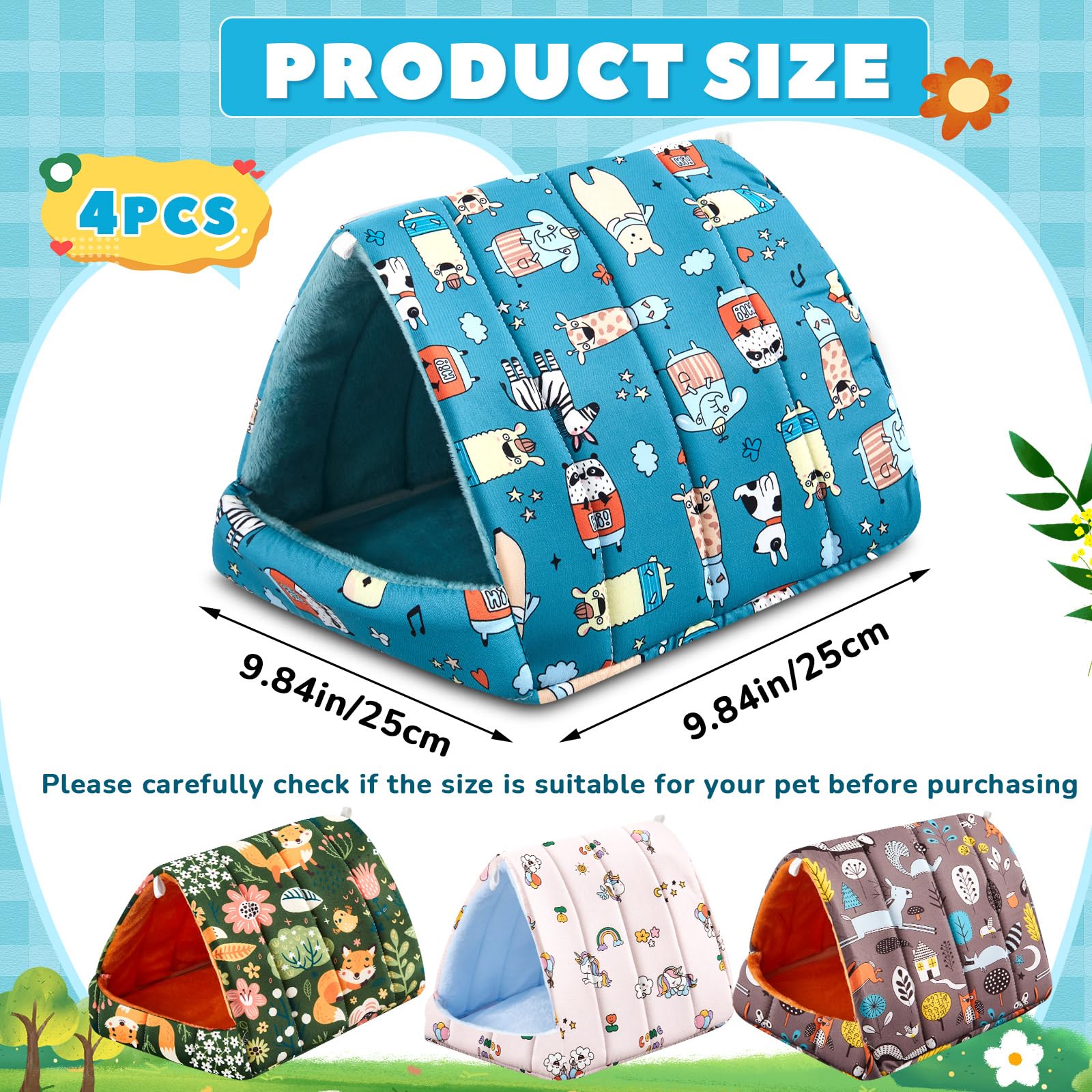 Cinnvoice 4 piezas de escondite de cobayas, túnel de cama para conejo, lavable, accesorios de jaula pequeña para conejo, erizo, ratón, chinchillas, hámsters, hurones, dragones barbudos, ratas (bosque