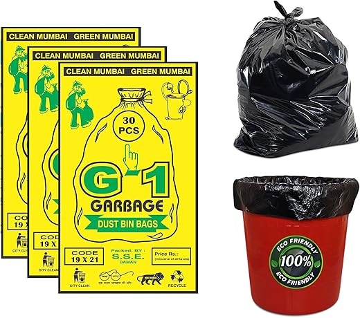 G 1 Garbage Bags Medium Size Black Color 19 X 21 Inch, Disposable Pantry Dustbin Covers, Standard, 90 Count, Plastic, Count of 90