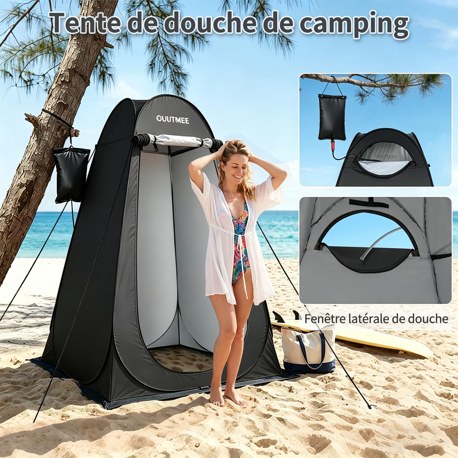 Tente de Douche Pop Up, Tentes de Camping Portable, Cabine de Douche Camping Anti-UV et Pluie, Tente de Toilette pour Randonnée en Plein Air, Plage, Pique-Nique et Pêche