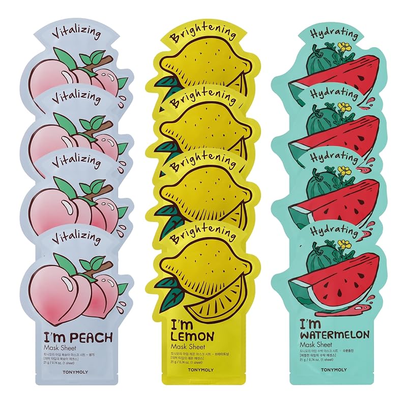 TONYMOLY Conjunto com 12 máscaras faciais de tecido com variedades de frutas