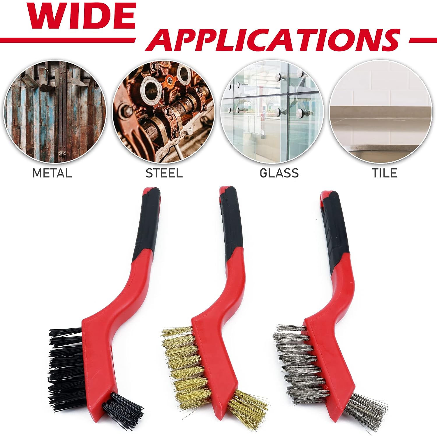 TAKAVU Small Wire Brush Set, 3-Pcs Stainless Steel, Brass & Nylon Bristles