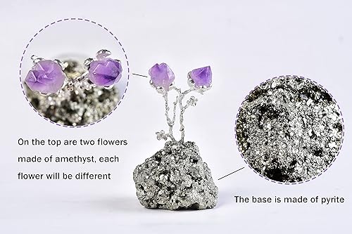 Miniatura 3 de AMOYSTONE Árbol de flores de amatista natural envuelto en base de pirita de cuarzo árbol de piedra curativa árbol de dinero para riqueza y suerte