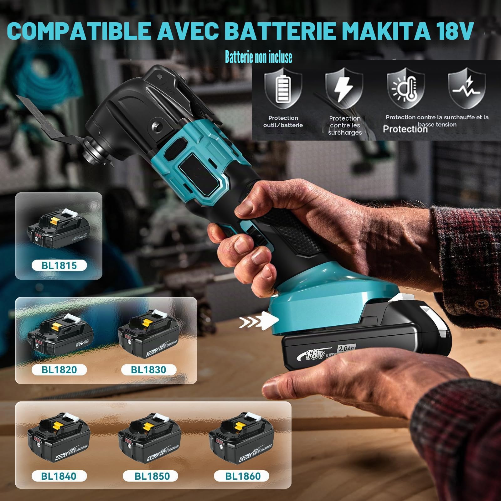 Outil Multifonction Oscillant Compatible avec Makita 18V Batterie