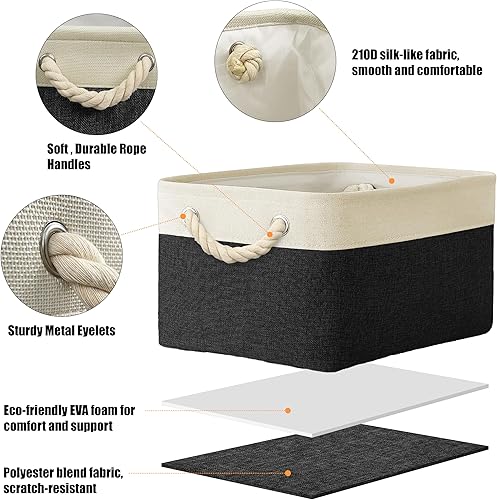 Miniatura 94 de Simple Houseware Contenedor grande de tela de almacenamiento, 14.4 x 10 pulgadas con asas, paquete de 3, organizador plegable para armario y Gris