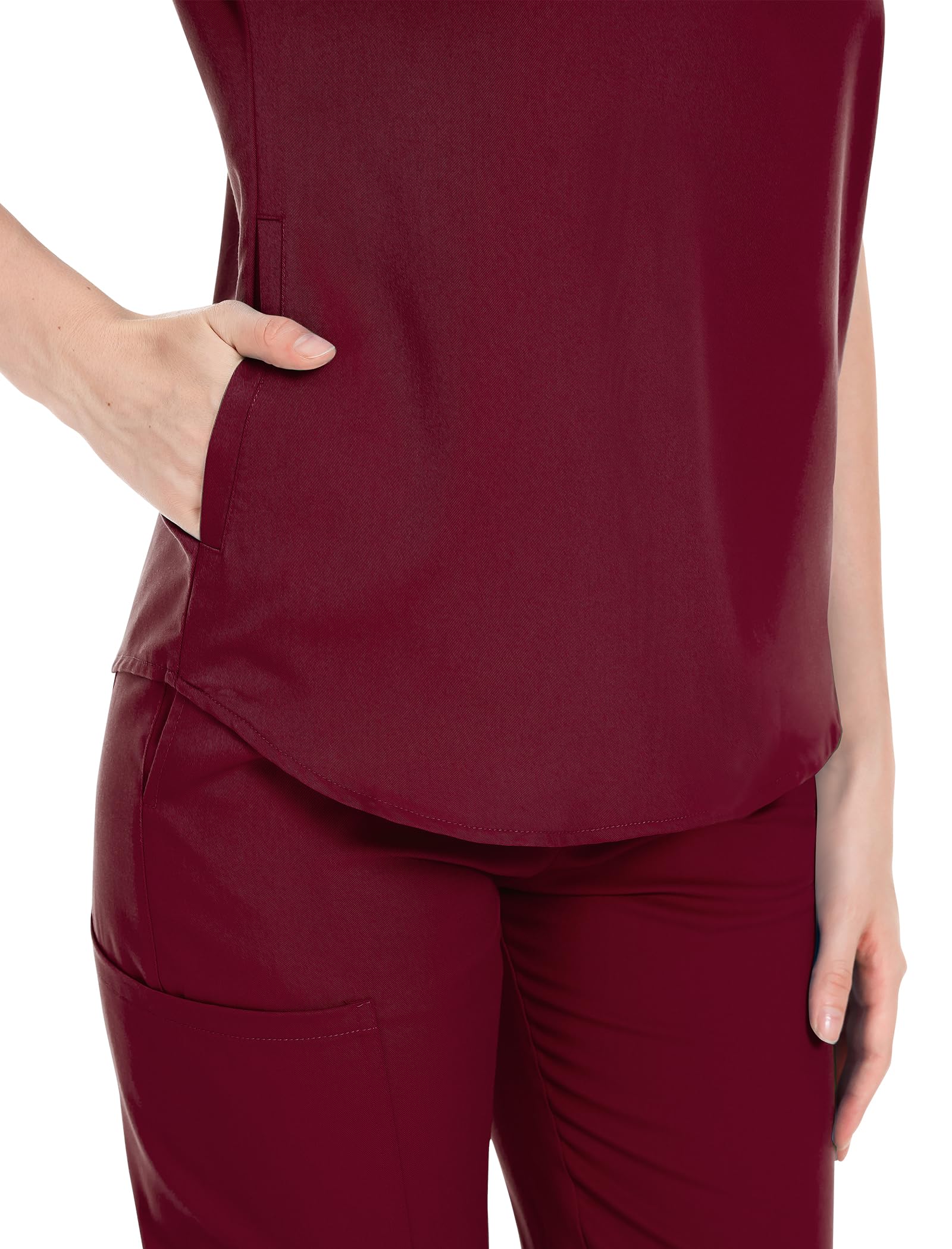 niaahinn Schlupfkasack für Damen, Krankenschwesteruniform, Jogginganzug, Stretch-Top und Hose mit mehreren Taschen, für Krankenschwestern, Ärzte, Ästhetiker, Arbeitskleidung (Rot, Größe M)