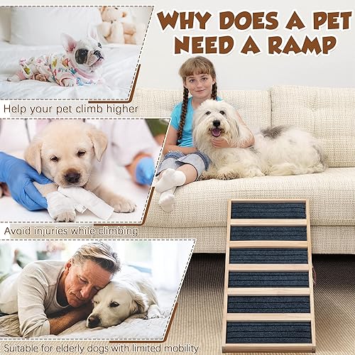 Miniatura 7 de cozivvovv Rampa plegable para perros, 4 niveles, ajustable, de madera, portátil, para gatos, con superficie antideslizante para cama, automóvil,